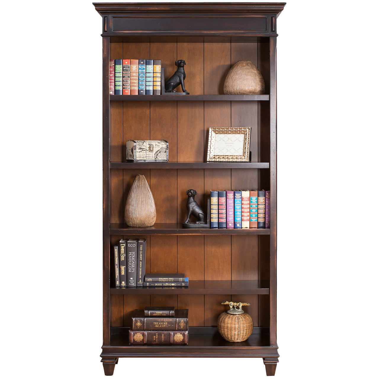OfficeSource Refined Open Bookcase - 78''H X 40''W - Vintage Black with Wood Plank Tops