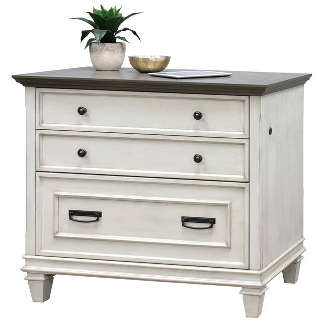 OfficeSource Refined 2 Drawer Lateral File 36"W - Vintage Linen with Dry Gray Tops