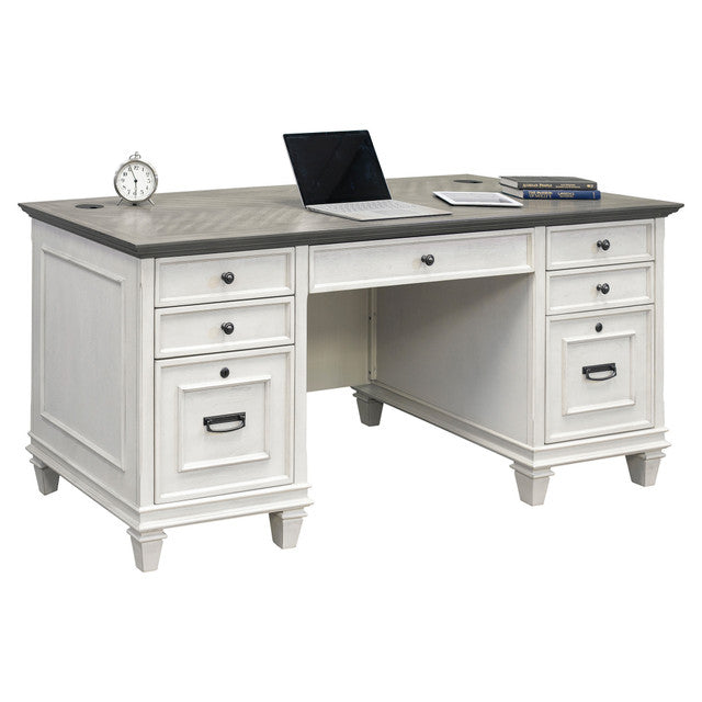 OfficeSource Refined 70"W Executive Desk - Vintage Linen with Dry Gray Tops