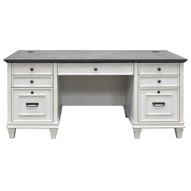 OfficeSource Refined 70"W Executive Desk - Vintage Linen with Dry Gray Tops