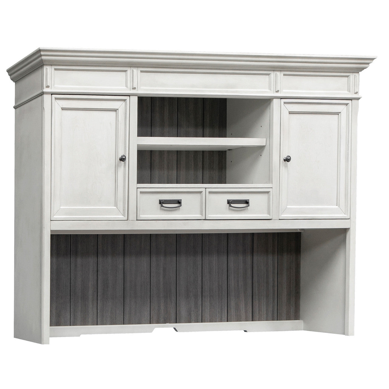 OfficeSource Refined Executive Hutch - 71"W - Vintage Linen with Dry Gray Tops