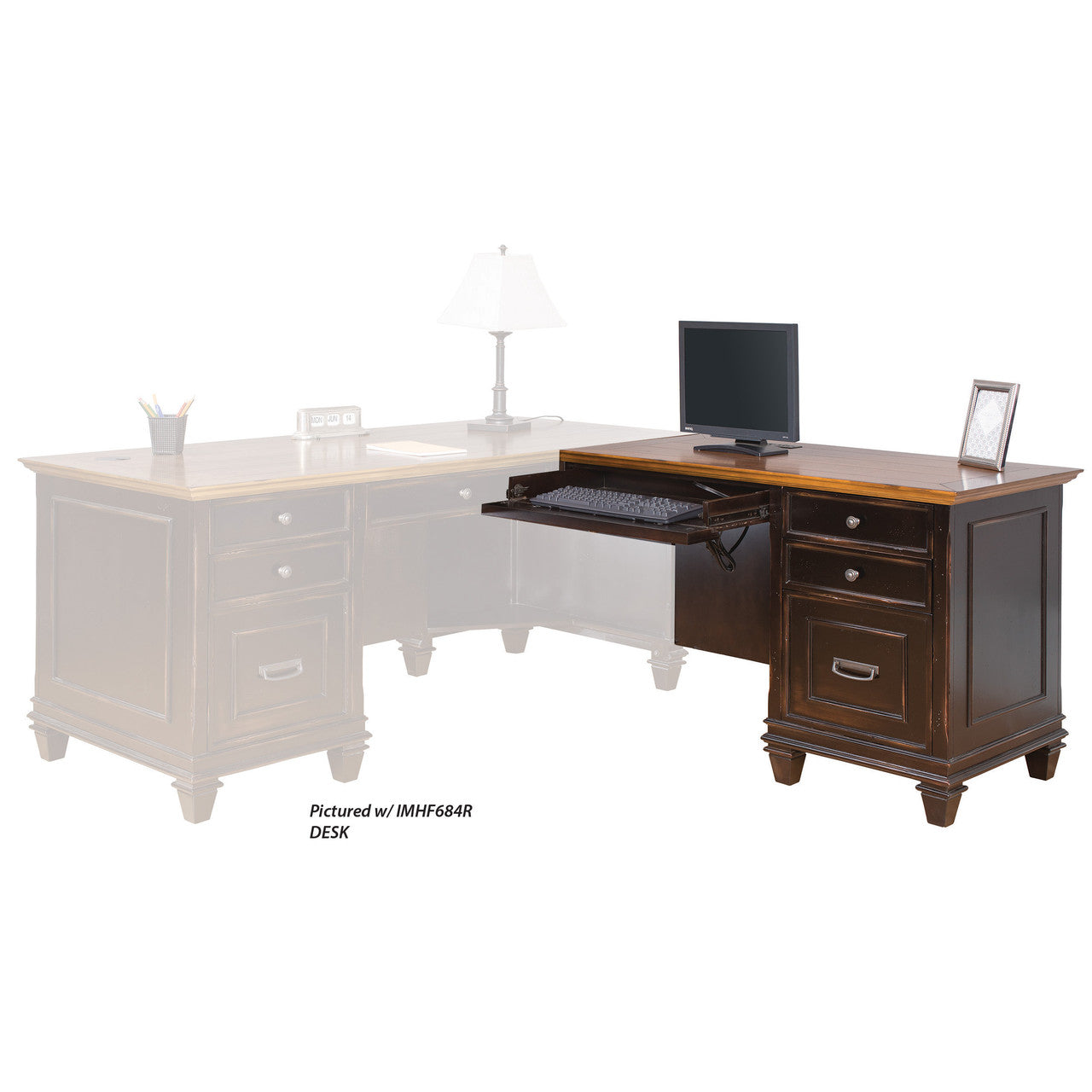 OfficeSource Refined Right Return Desk - Return - Vintage Black with Wood Plank Tops