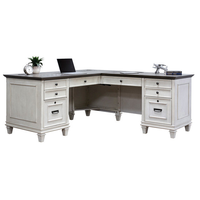 OfficeSource Refined Right Return Desk - Vintage Linen with Dry Gray Tops