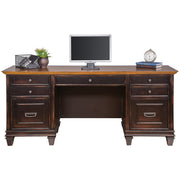 OfficeSource Refined Knee Space Credenza - Vintage Black with Wood Plank Tops