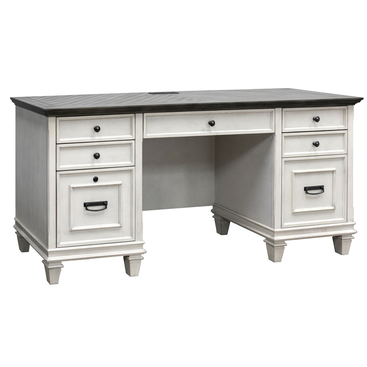 OfficeSource Refined Knee Space Credenza - Vintage Linen with Dry Gray Tops