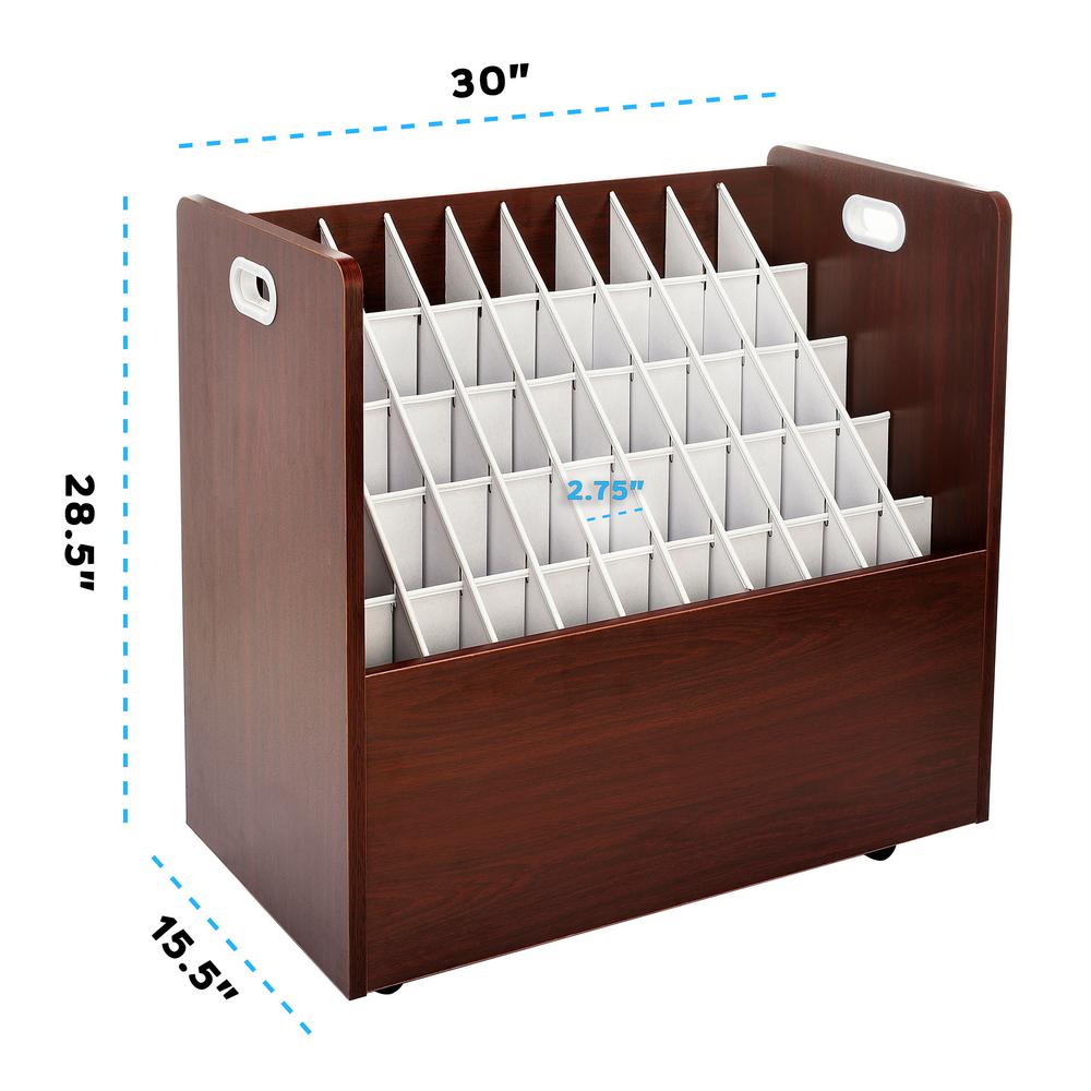 50-Compartment Mahogany Mobile Wood Roll File Storage Organizer 2 Pack