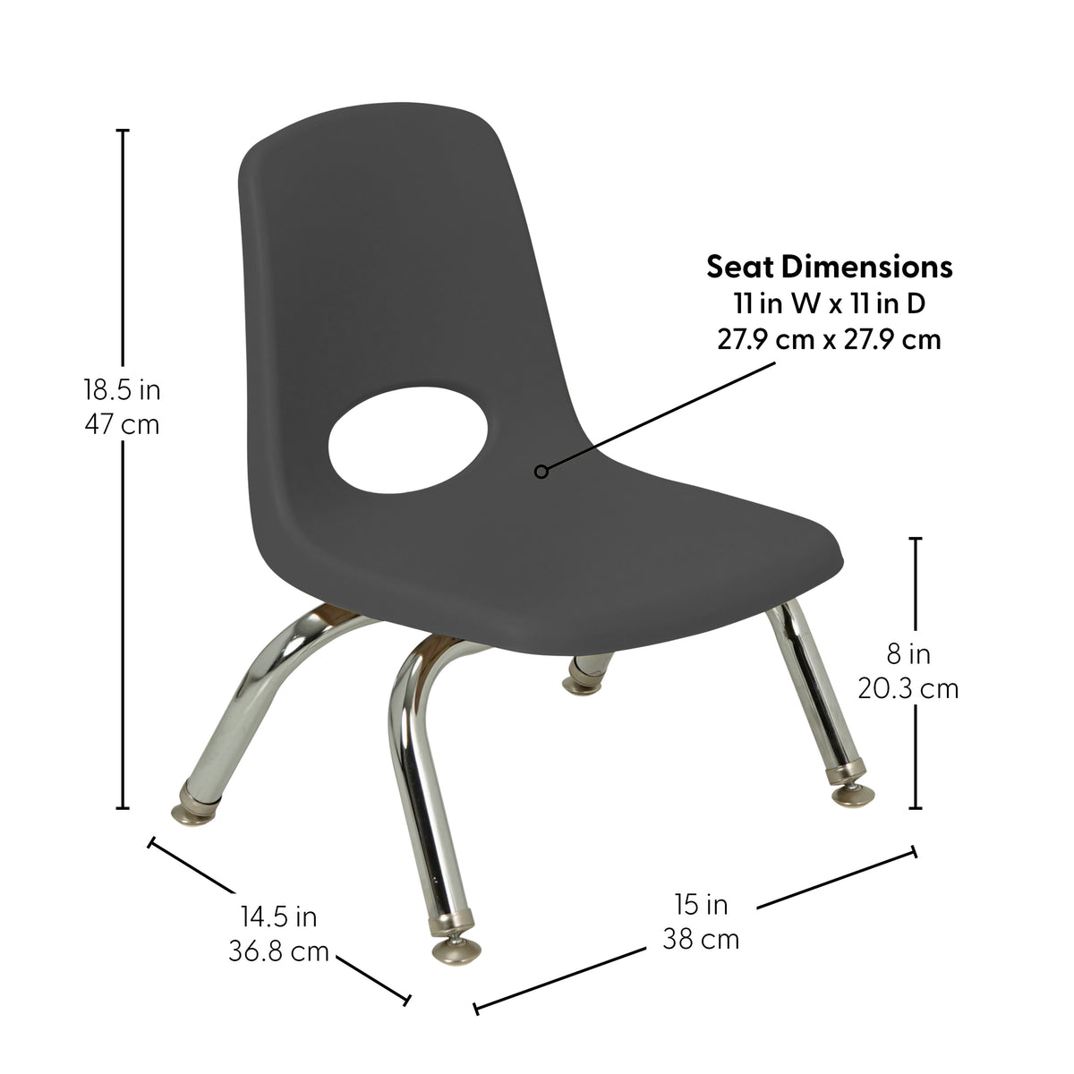 8" Stack Chair with Swivel Glides, 6-Pack - Black