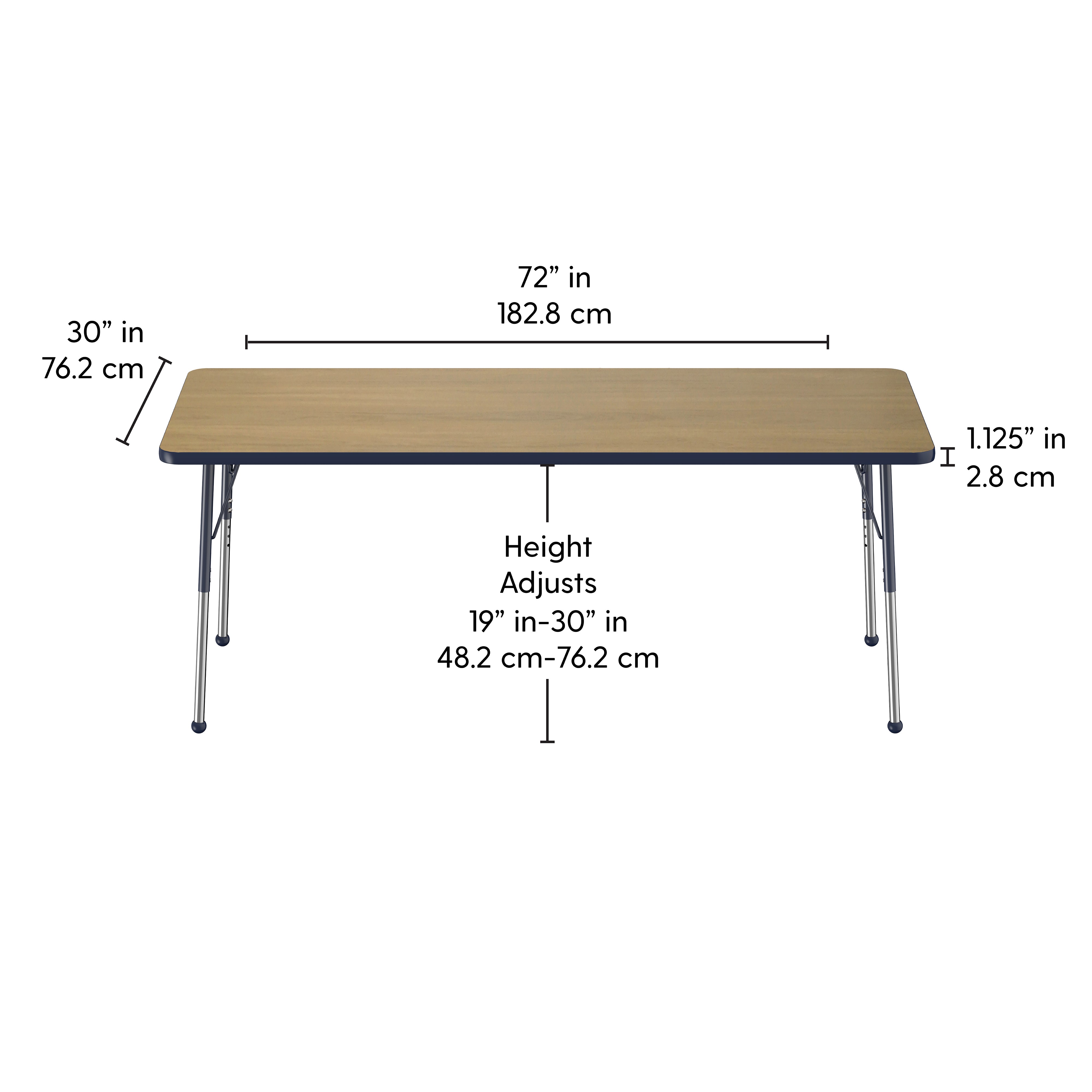 30" x 72" Rectangle T-Molding Activity Table with Adjustable Standard Ball Glide Legs - Pasadena Oak/Navy