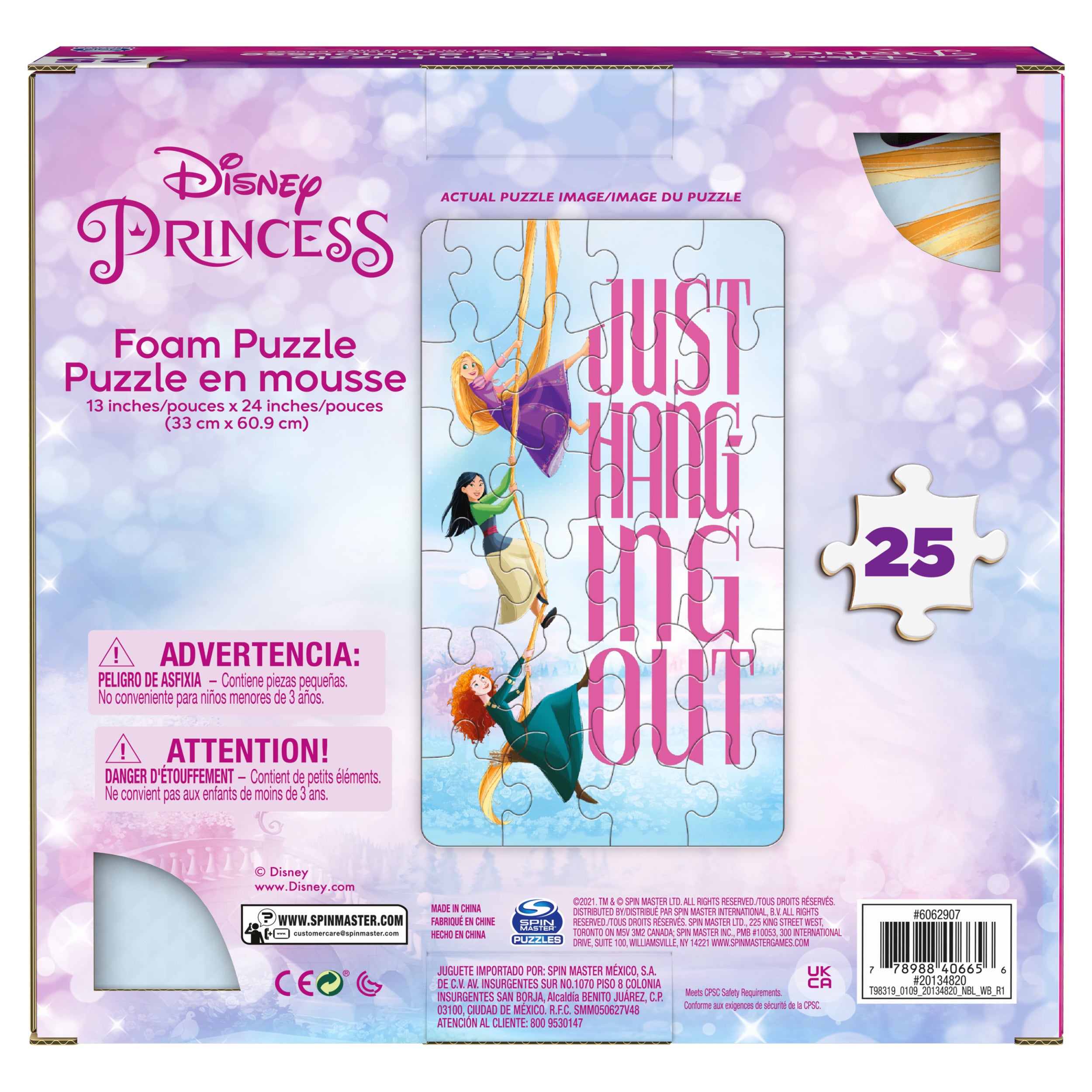Spin Master Games, Disney Princess Puzzles, 25 Pieces, Soft Foam Kids Puzzle Featuring Rapunzel, Mulan, Merida, for Ages 4 & up