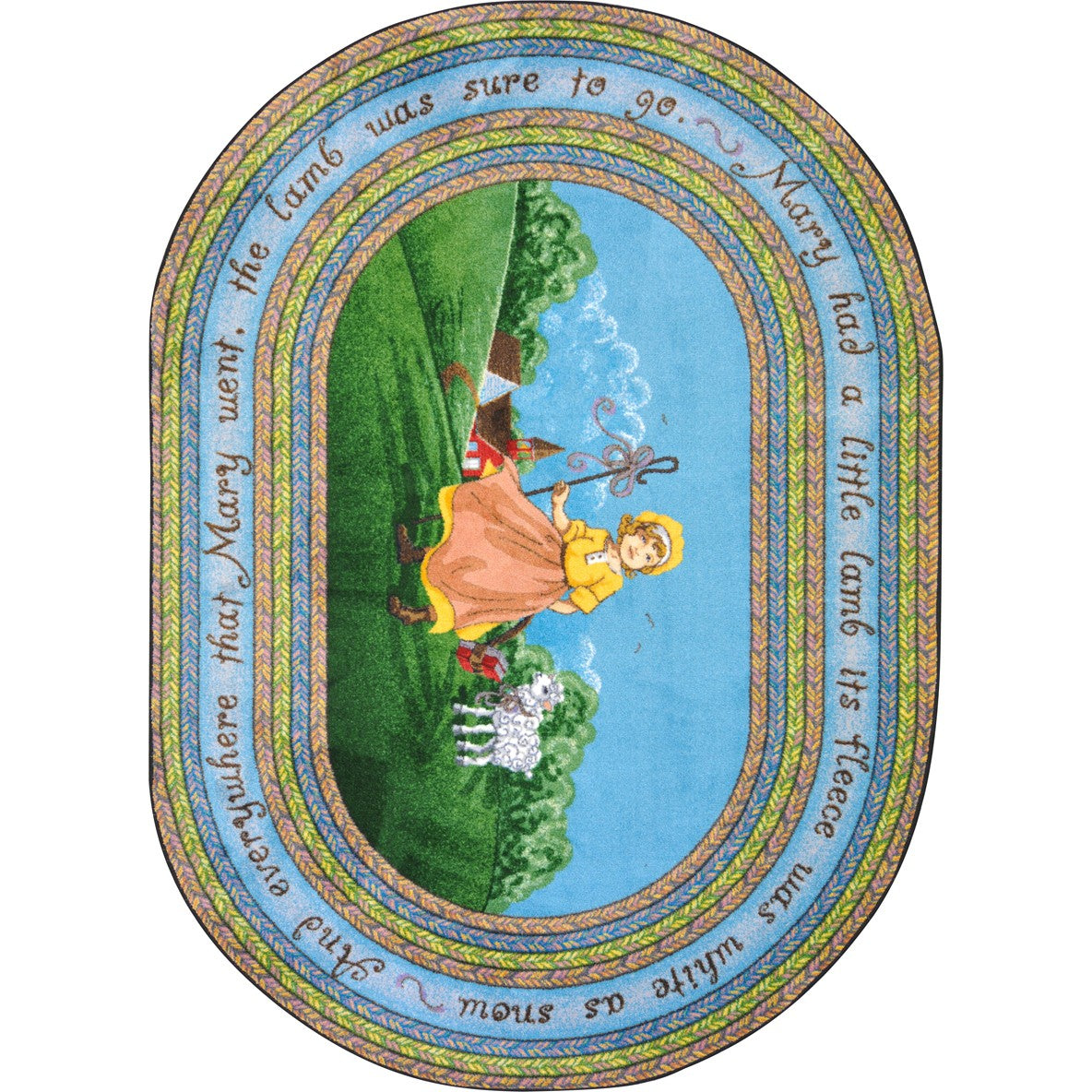 Mary's Lamb 3'10" x 5'4" Oval area rug in color Multi