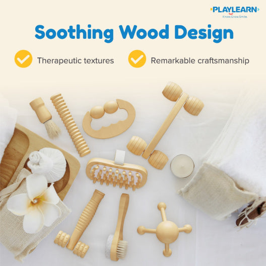 8pc Wooden Massage Kit for Tactile Input (7" L x 4.5" W x 3" H)