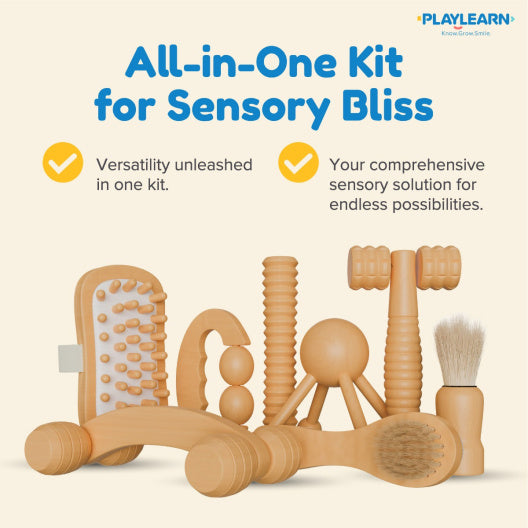 8pc Wooden Massage Kit for Tactile Input (7" L x 4.5" W x 3" H)