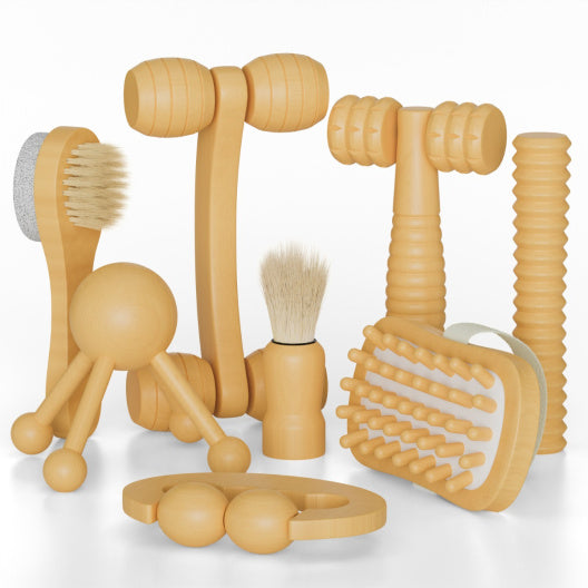 8pc Wooden Massage Kit for Tactile Input (7" L x 4.5" W x 3" H)