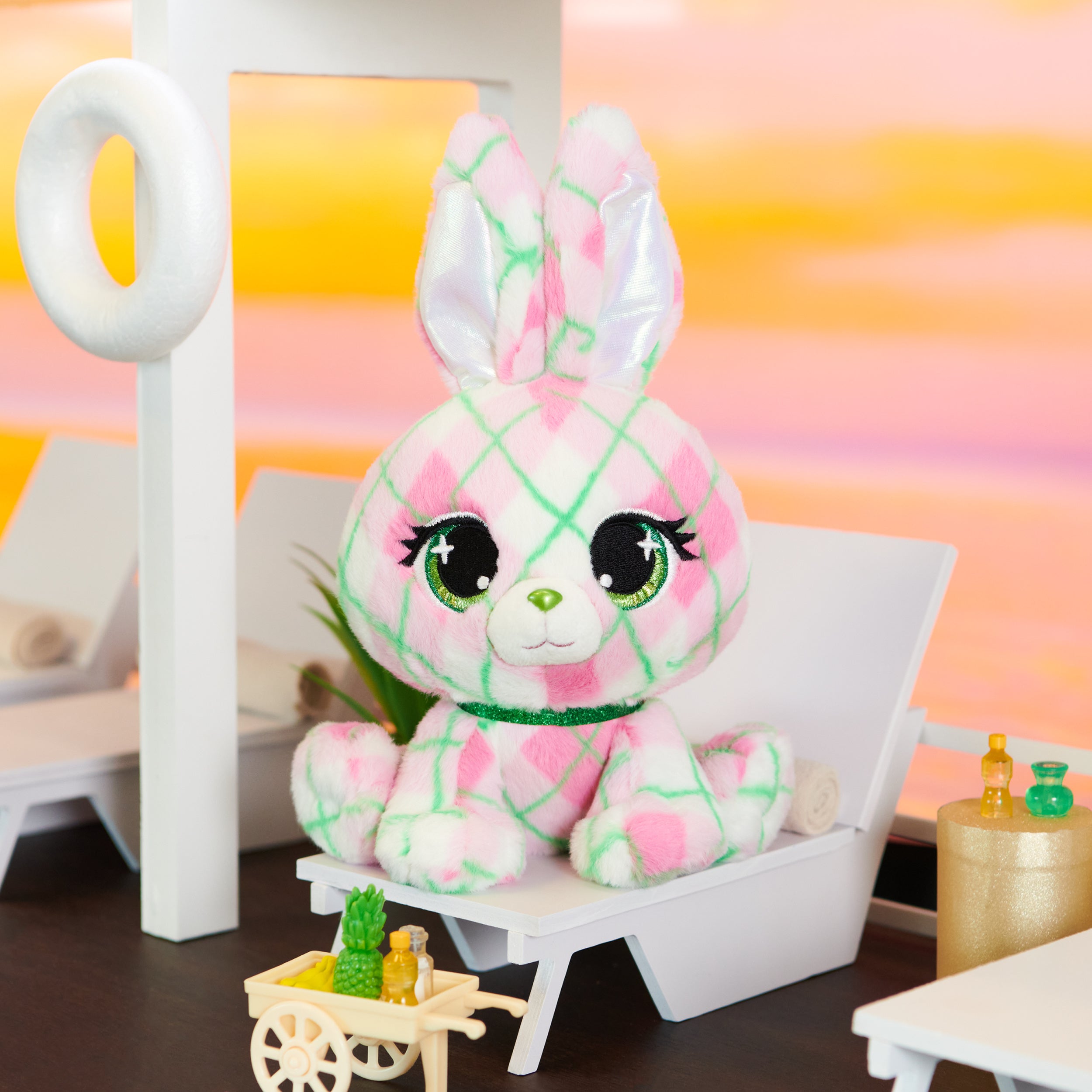 P.Lushes Pets Kennedy Karrats Designer Fashion Plush Toy, Collectible Bunny Stuffed Animal, Pink and Green, 6”