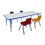 30" x 72" Rectangle Dry-Erase Activity Table with Standard Legs and 12" Stack Chairs with Ball Glides, 5-Piece Set - Whiteboard/Blue/Assorted