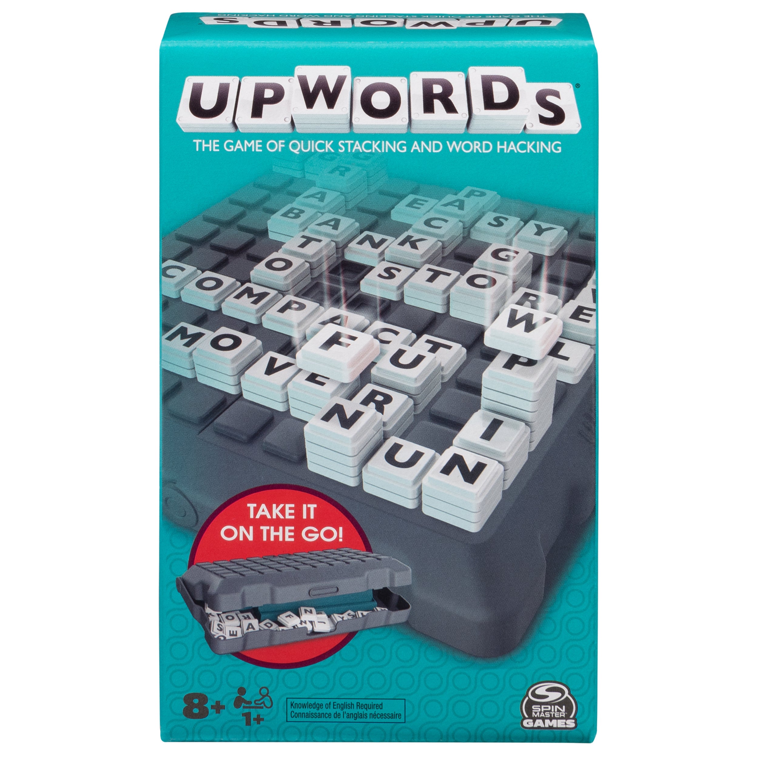 Upwords, Pack & Go Word Game with Stackable Letters and Rotating Board | Games for Family Game Night | Travel Games, for Adults and Kids Ages 8 and up