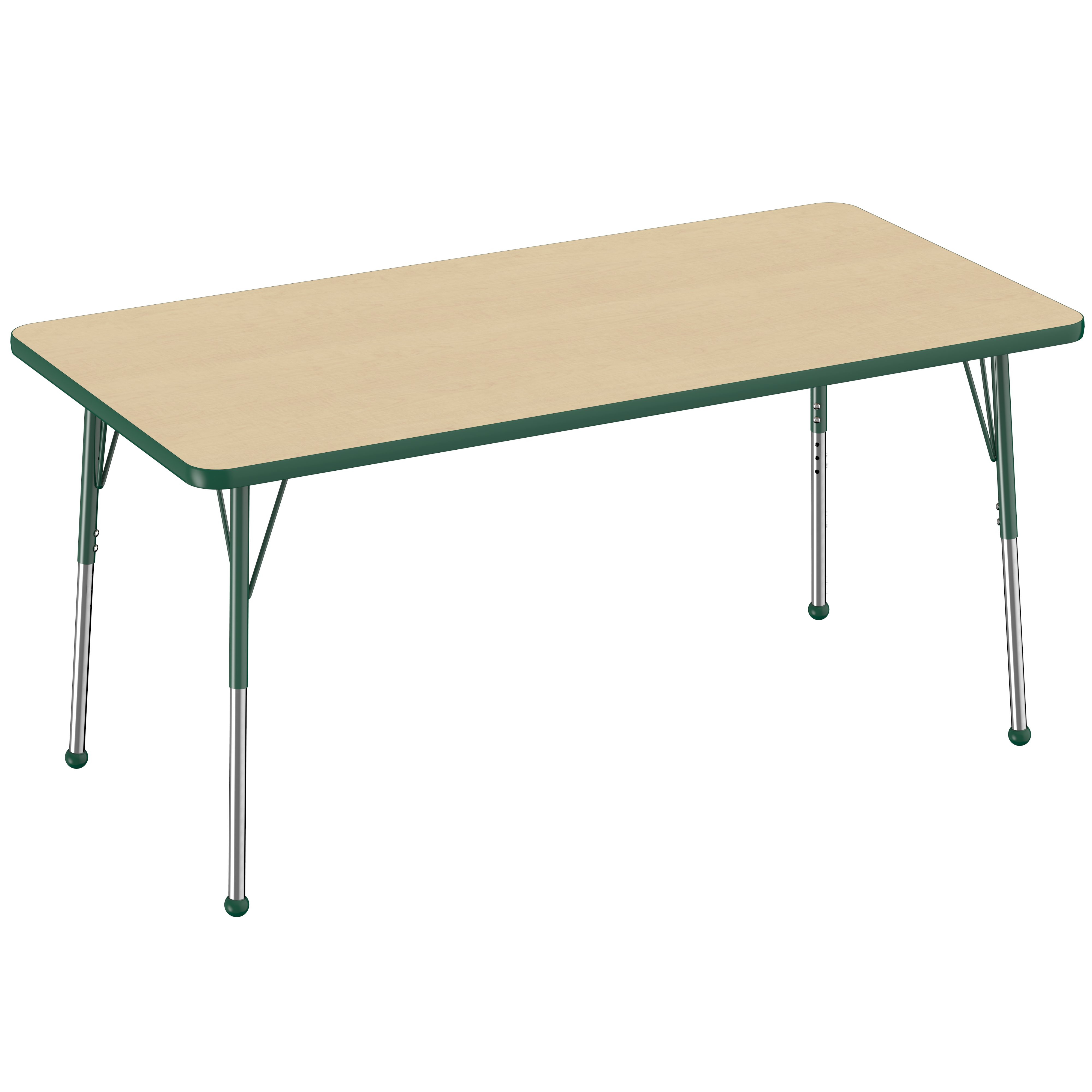 30" x 60" Rectangle T-Molding Activity Table with Adjustable Standard Ball Glide Legs - Maple/Green
