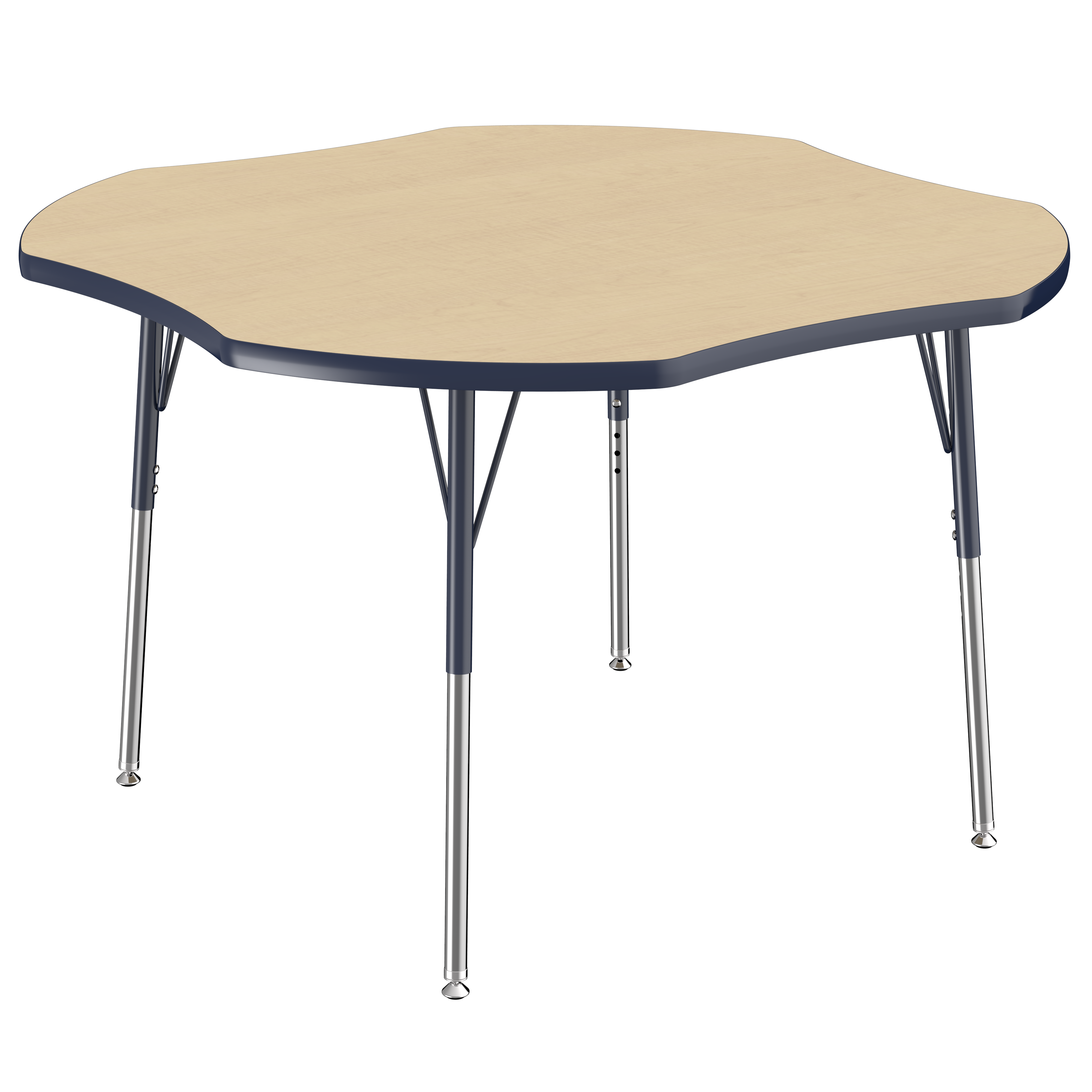 48" x 48" Clover T-Molding Activity Table with Adjustable Standard Swivel Glide Legs - Maple/Navy