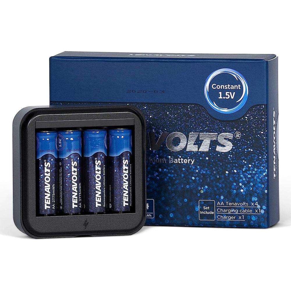 Tenavolts Tenavolts 1.5V AA Lithium Rechargeable Battery with USB Charger, 2775 mWh (4 Count)