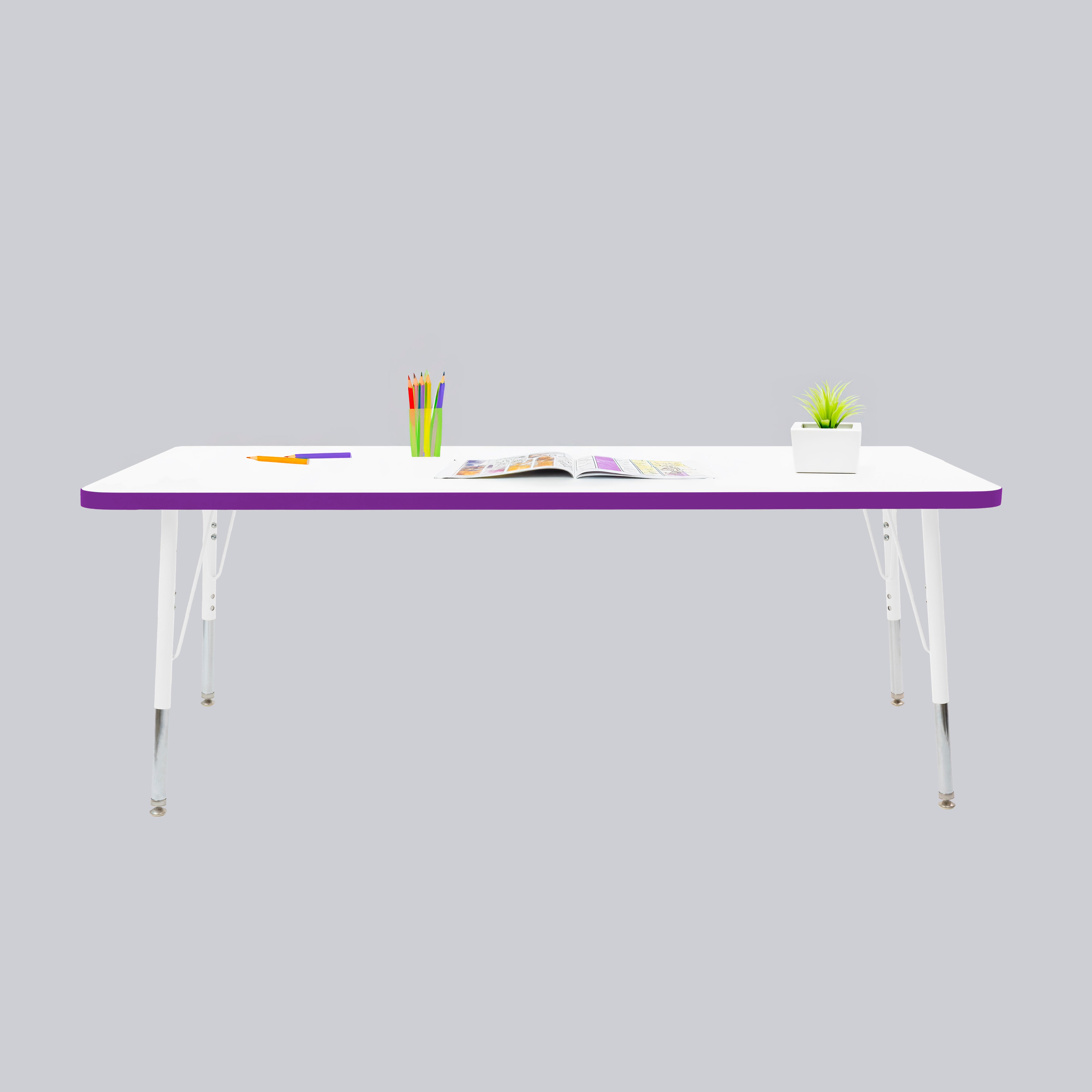 30" x 60" Rectangle Thermofused Activity Table with Adjustable Standard Swivel Glide Legs - White/Eggplant/White