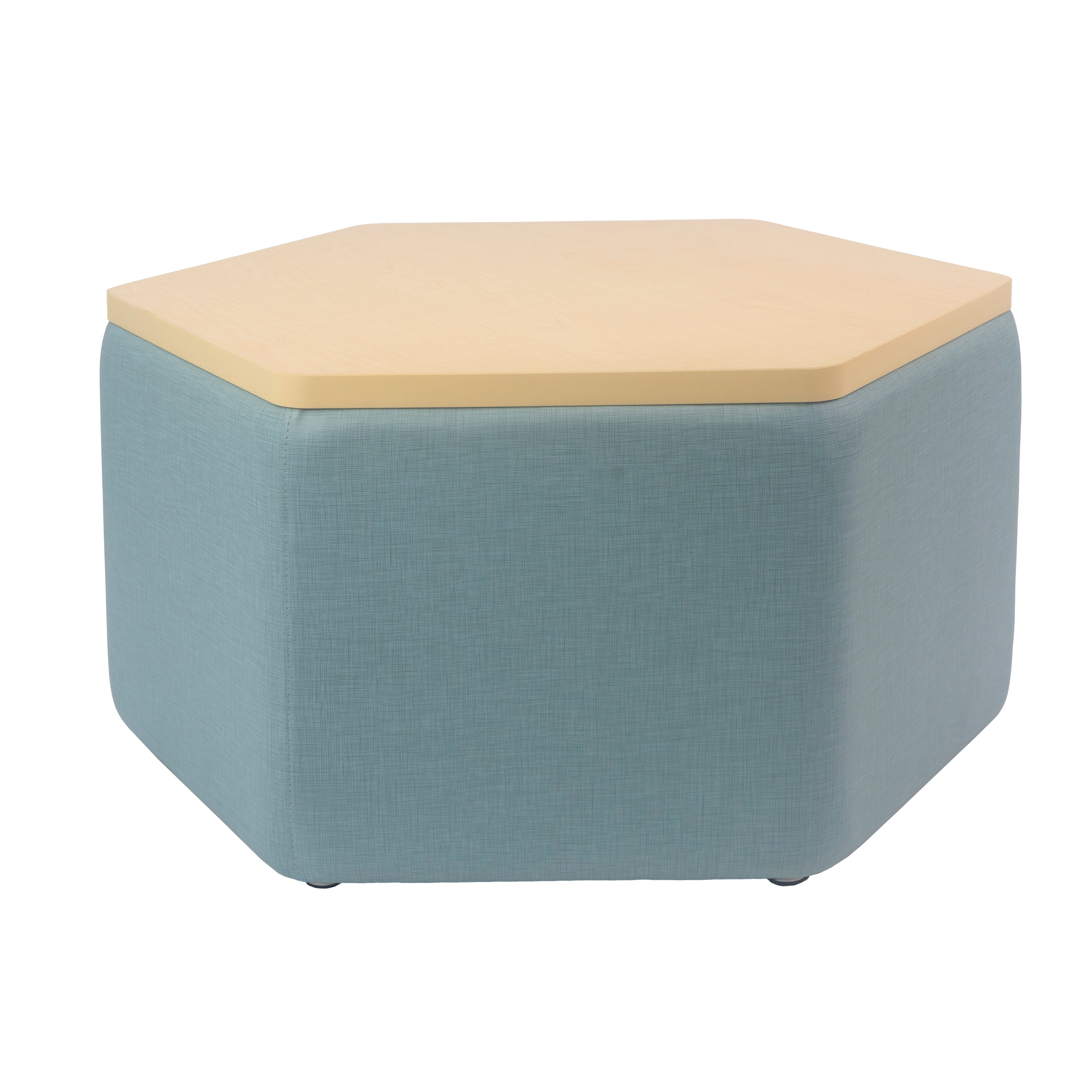 Pro Series Upholstered Hexagon Ottoman Table 18" Height - Sky Blue Crosshatch/Maple