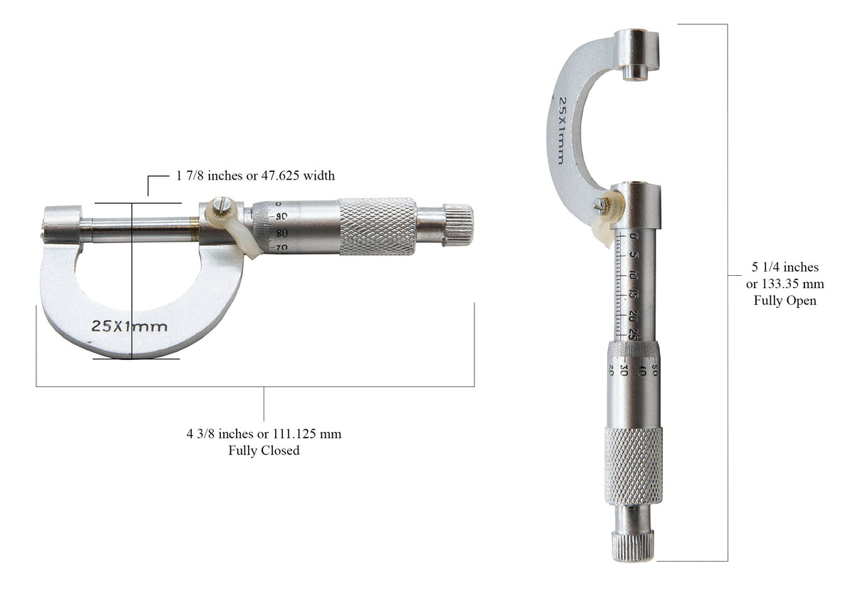 Micrometer Basic Screw Gauge; Measuring Range 0-25mm Metric