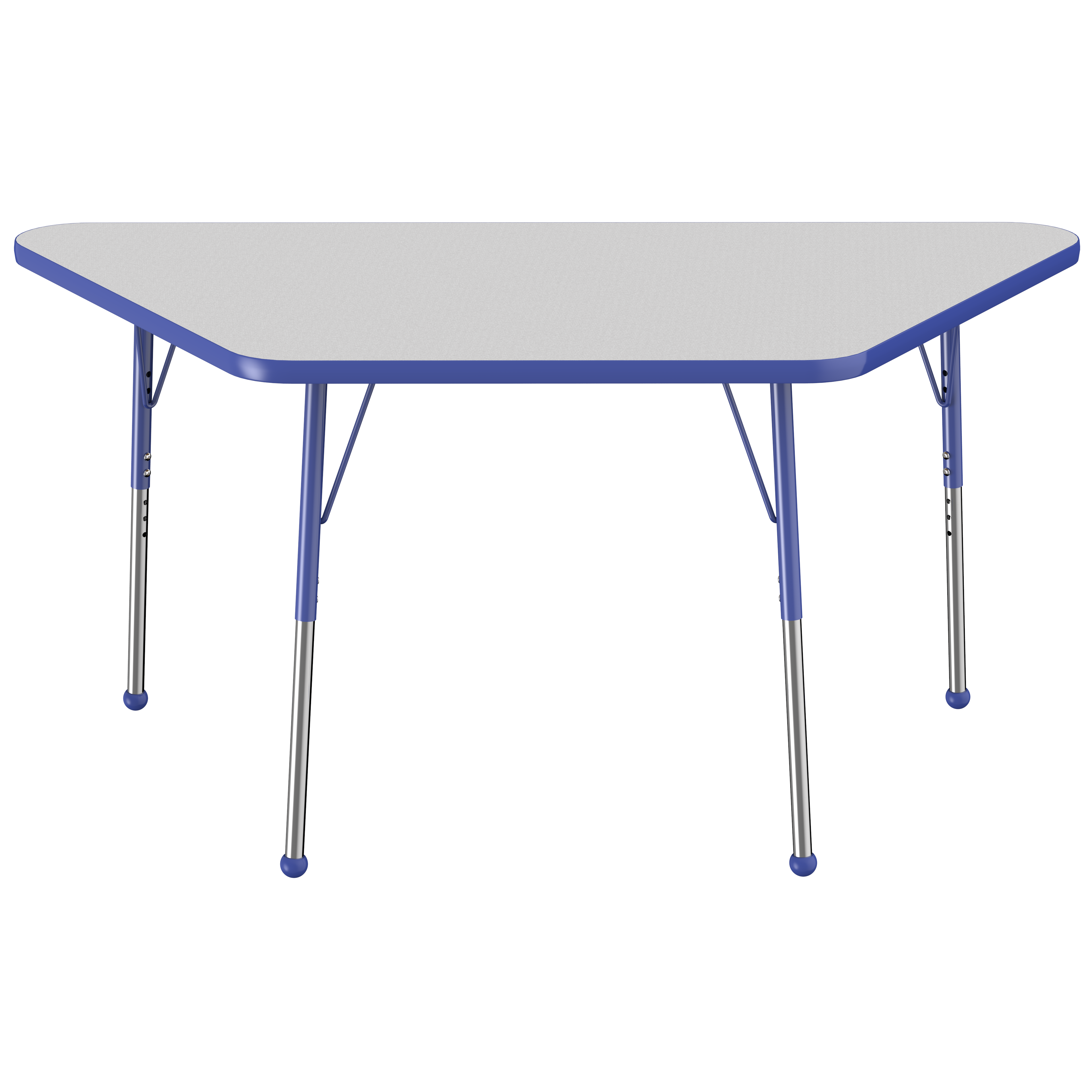 30" x 60" Trapezoid T-Molding Activity Table with Adjustable Standard Ball Glide Legs - Gray/Blue