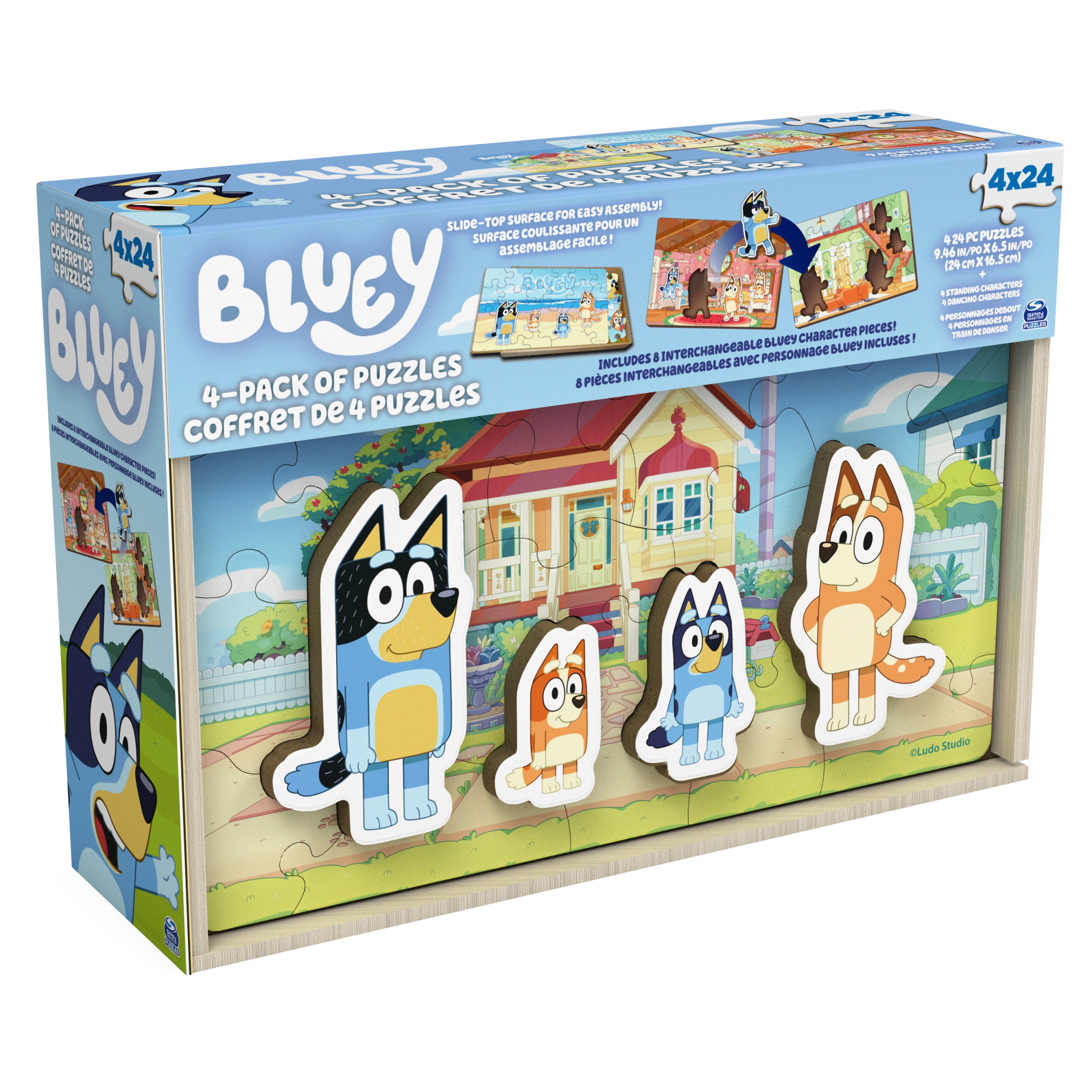 Spin Master Games, Bluey Puzzles 4-Pack, Wooden Jigsaw Puzzles for Preschoolers, 24 Pieces Each, Interchangeable Pieces, Bluey Birthday Gifts, for Kids Ages 3 & Up