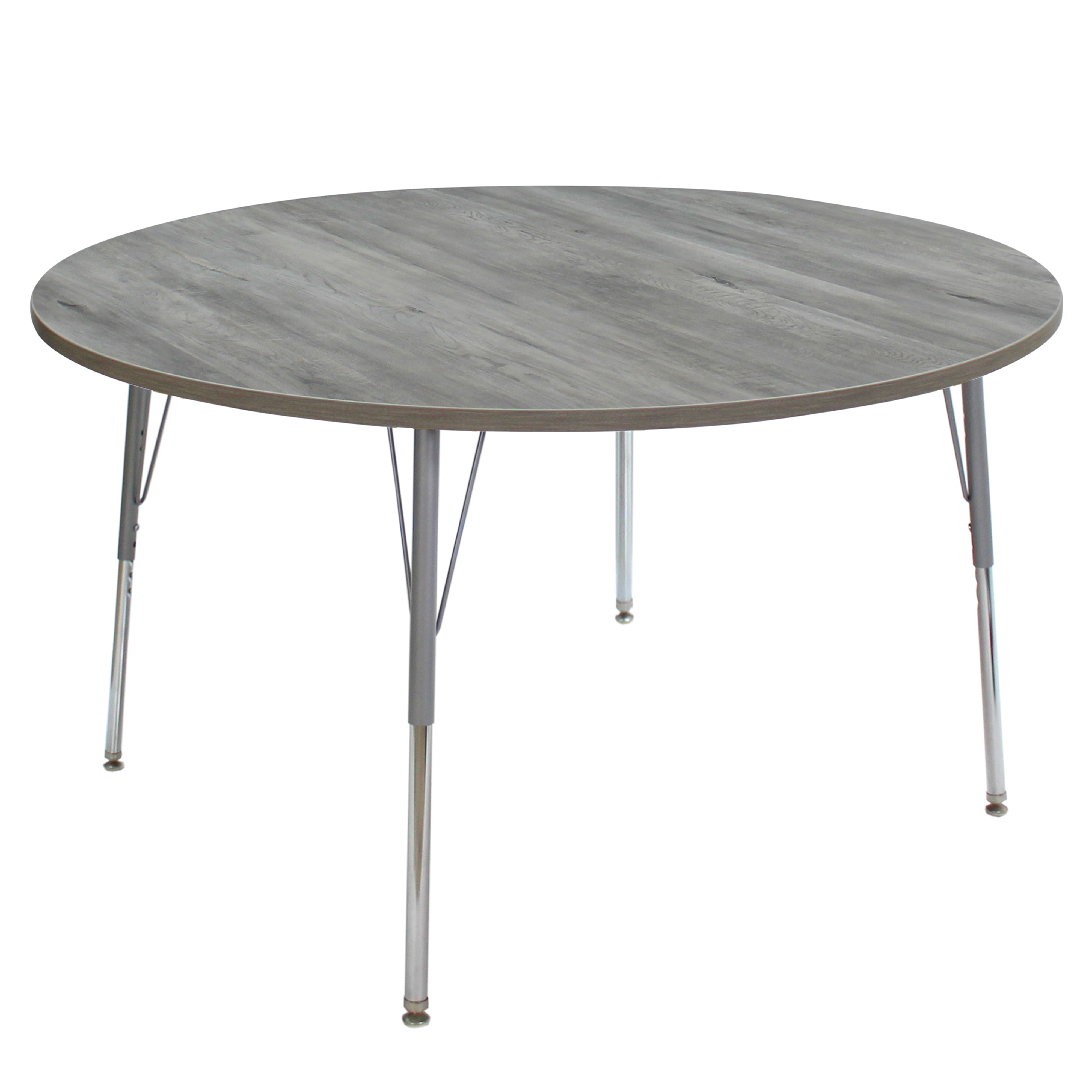 48" Round La Madera Activity Table with Standard Legs - Light Gray Wood/Silver