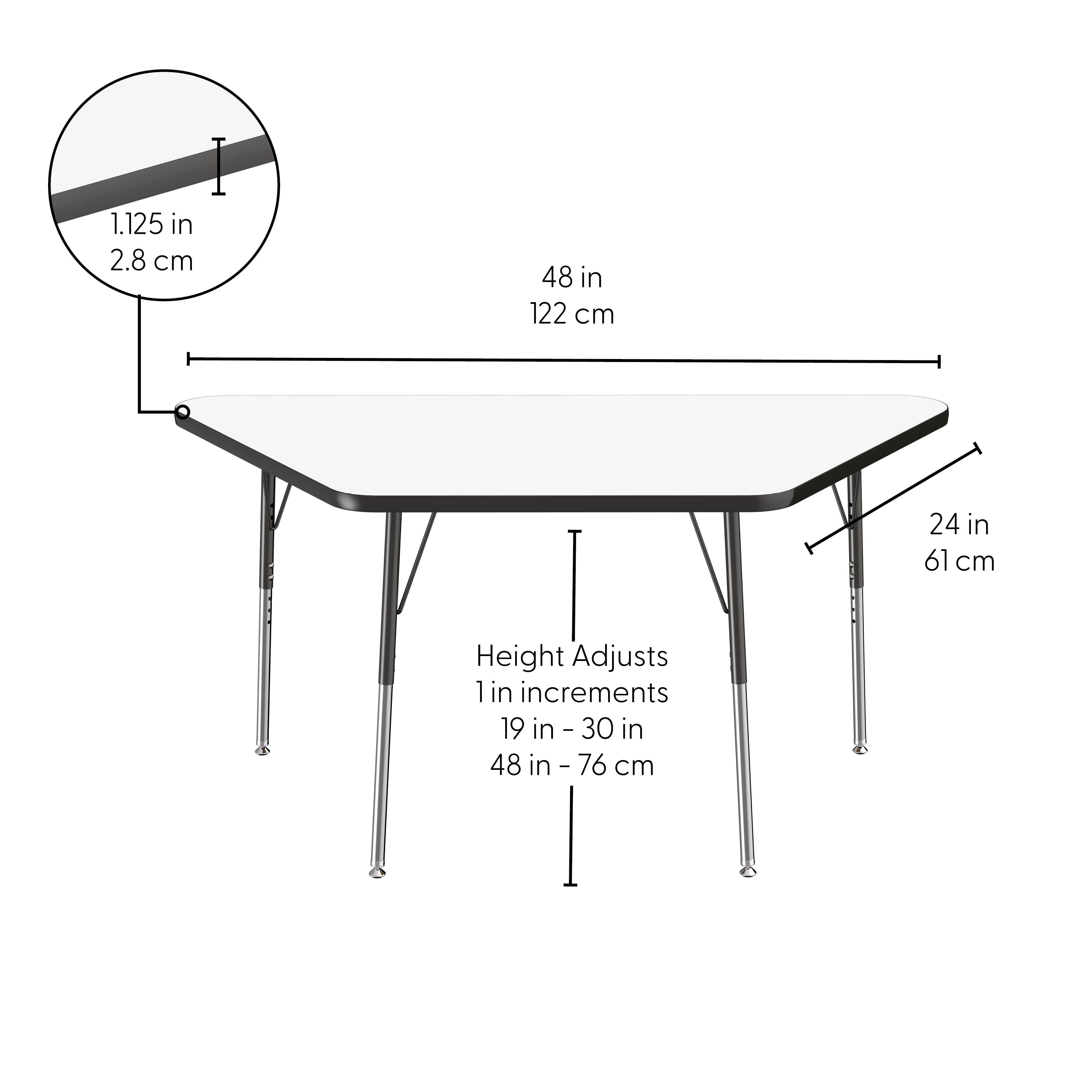 30" x 60" Trapezoid Dry-Erase Activity Table with Adjustable Standard Swivel Glide Legs - Whiteboard/Black