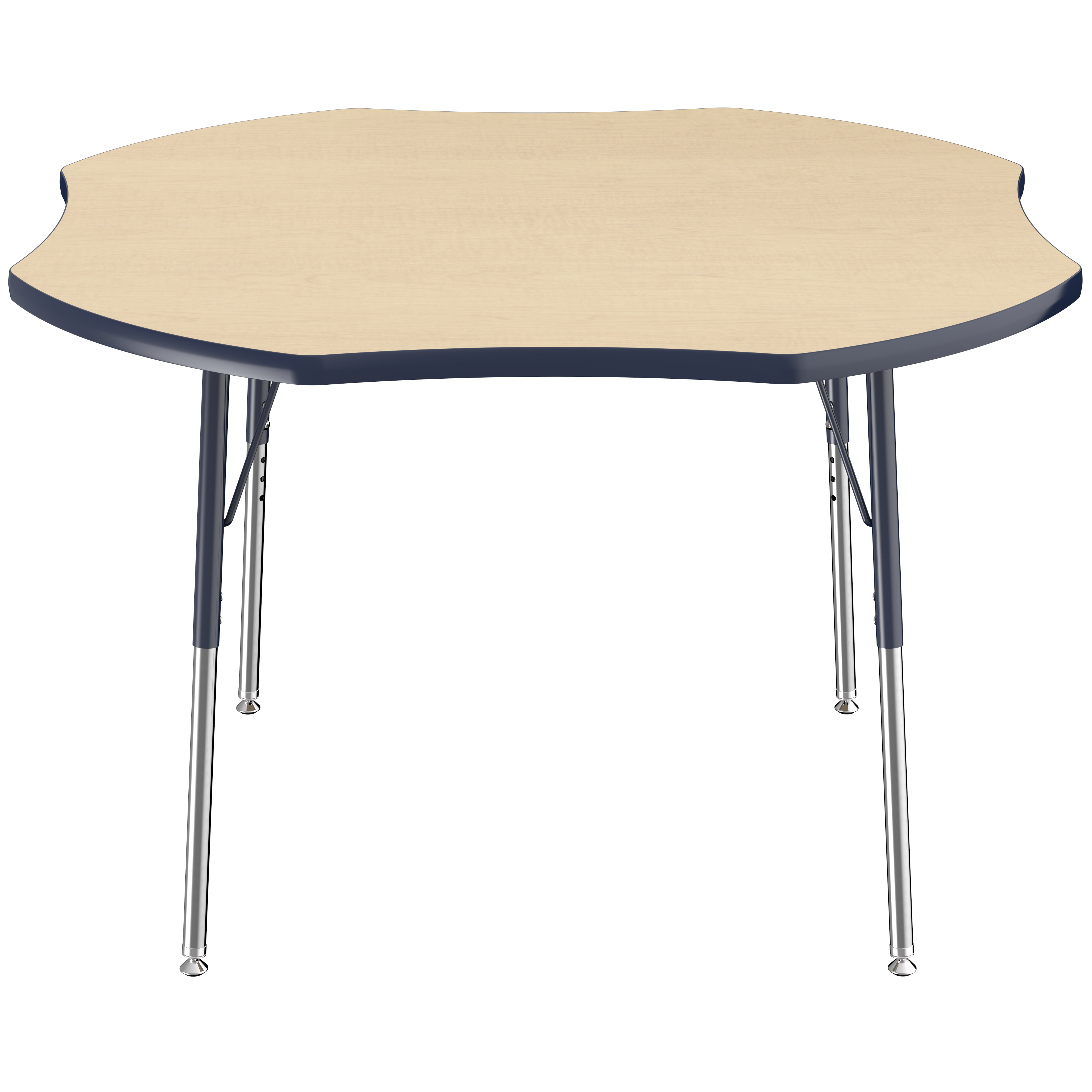 48" x 48" Clover T-Molding Activity Table with Adjustable Standard Swivel Glide Legs - Maple/Navy