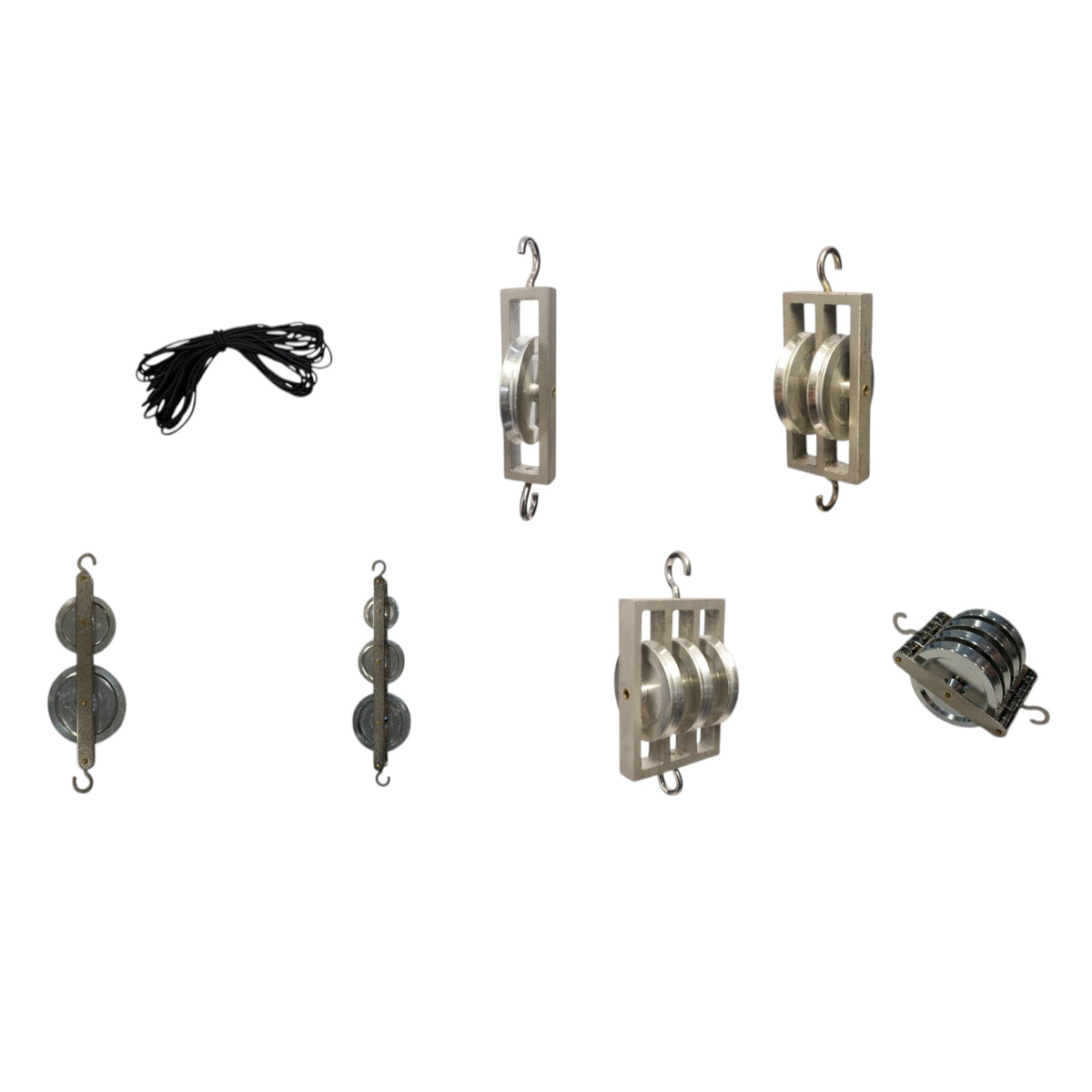 Pulley Mechanics Kit, 6 Aluminum Pulleys, with Nylon Cable