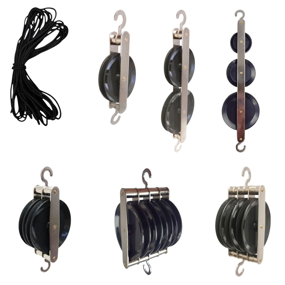 Pulley Mechanics Kit, 6 Plastic Pulleys, with Nylon Cable