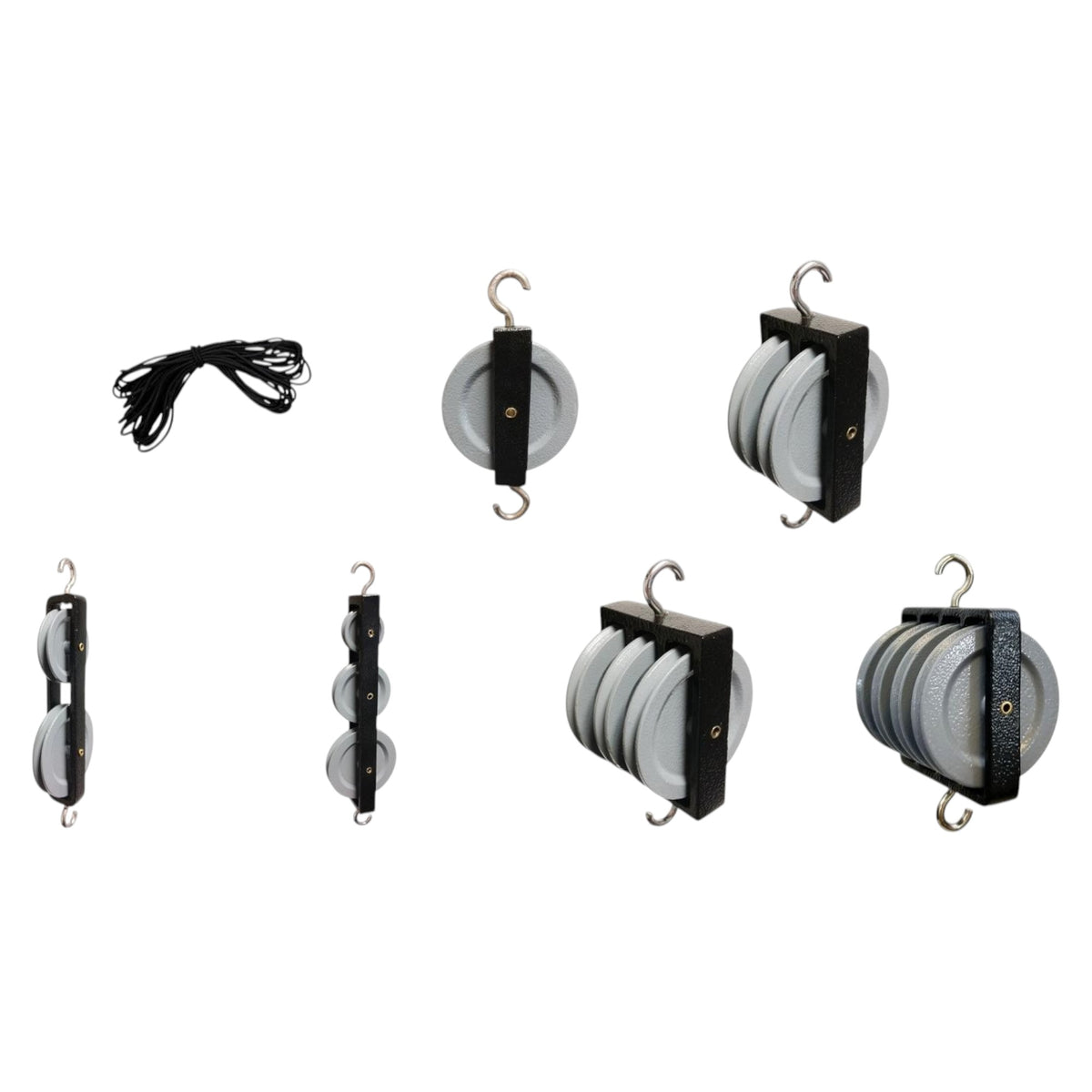 Pulley Mechanics Kit, 6 Cast Metal Pulleys, with Nylon Cable