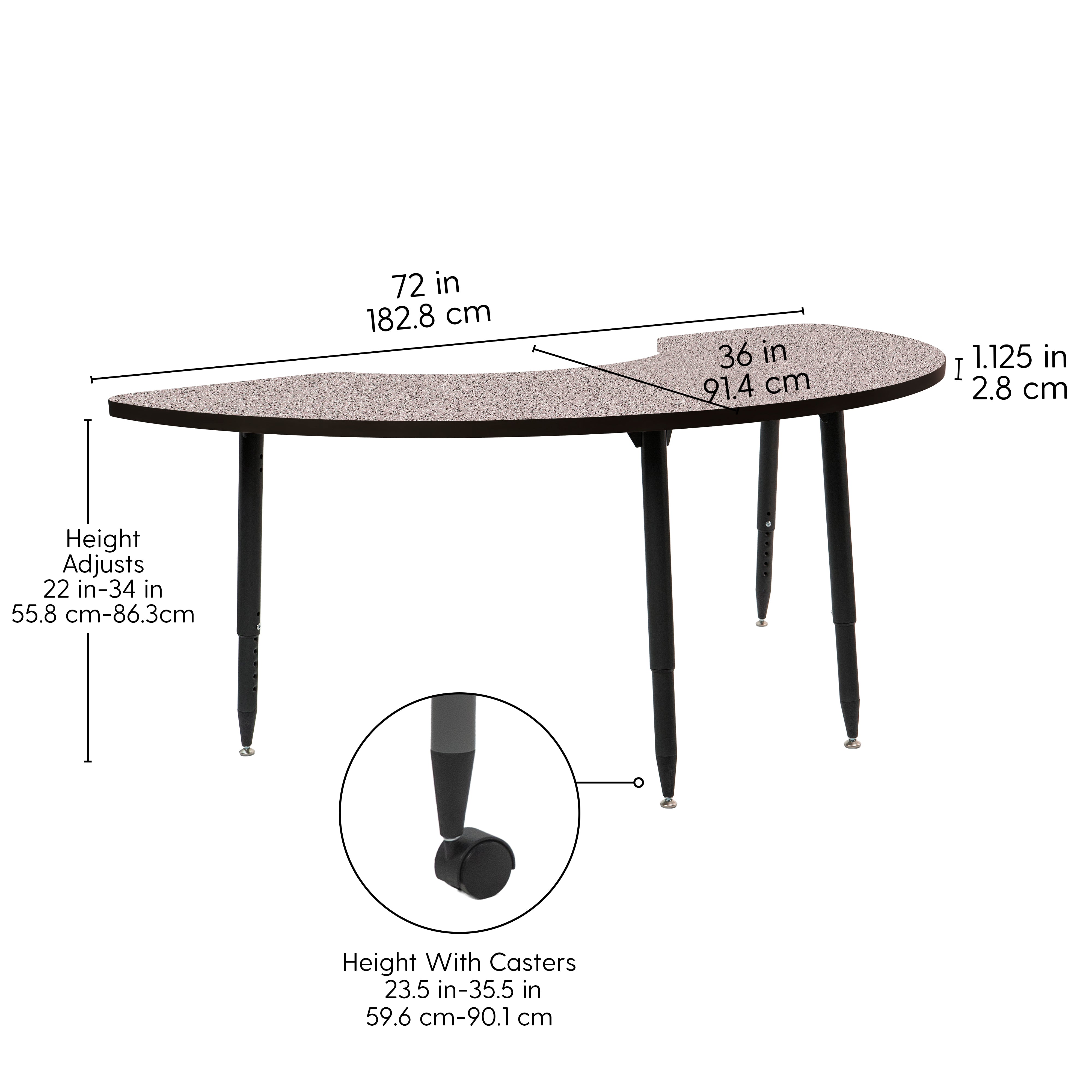 Adapte 36" x 72" Half Moon Thermofused Activity Table with Adjustable Tapered Legs - Gray/Black