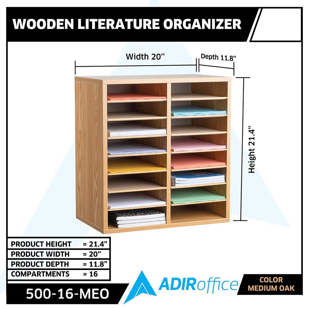 16-Compartment Wood Adjustable Paper Sorter Literature File Organizer, Medium Oak