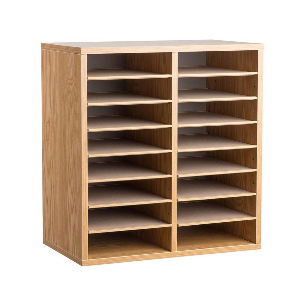 16-Compartment Wood Adjustable Paper Sorter Literature File Organizer, Medium Oak