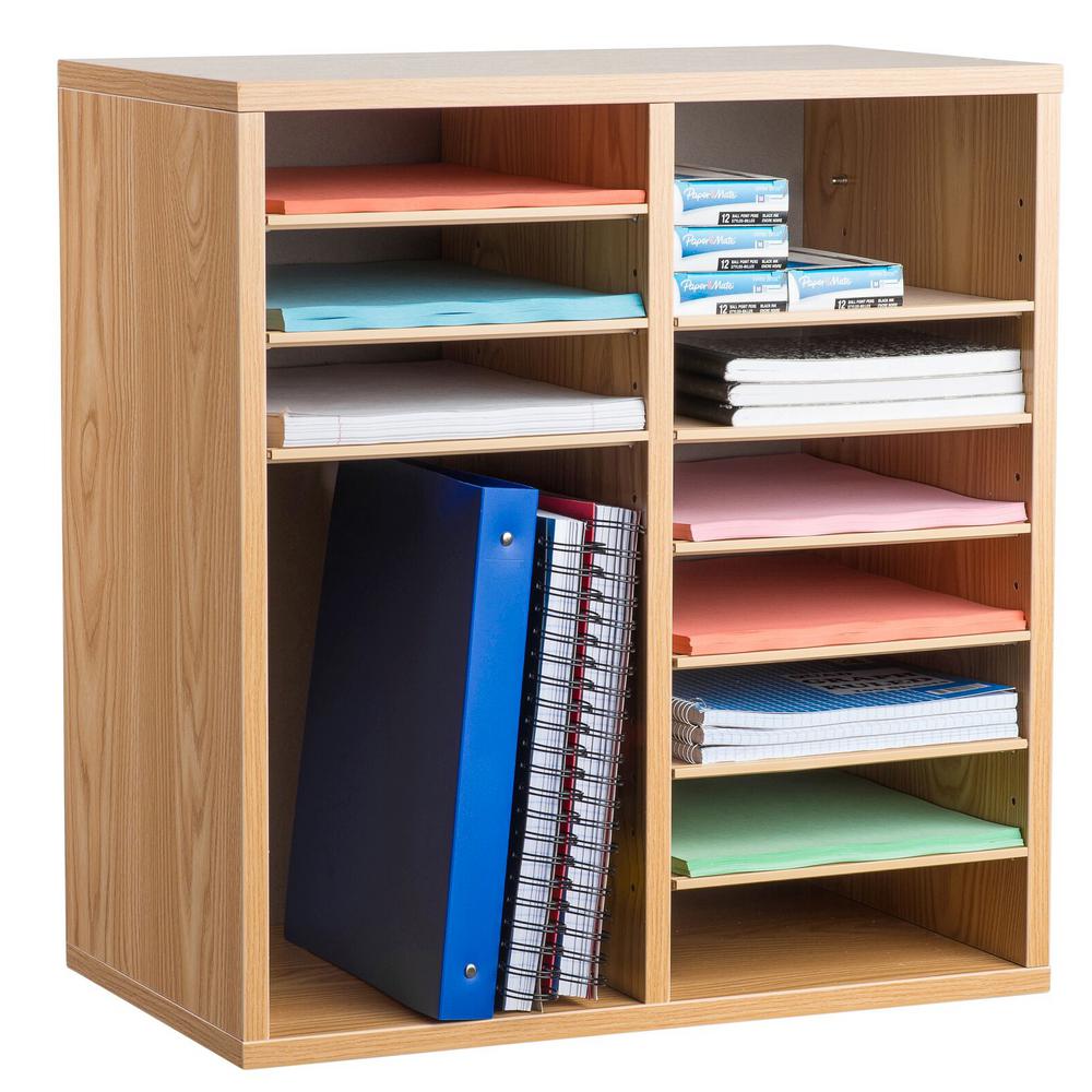 16-Compartment Wood Adjustable Paper Sorter Literature File Organizer, Medium Oak