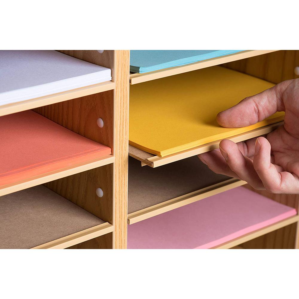 24-Compartment Wood Adjustable Paper Sorter Literature File Organizer, Medium Oak
