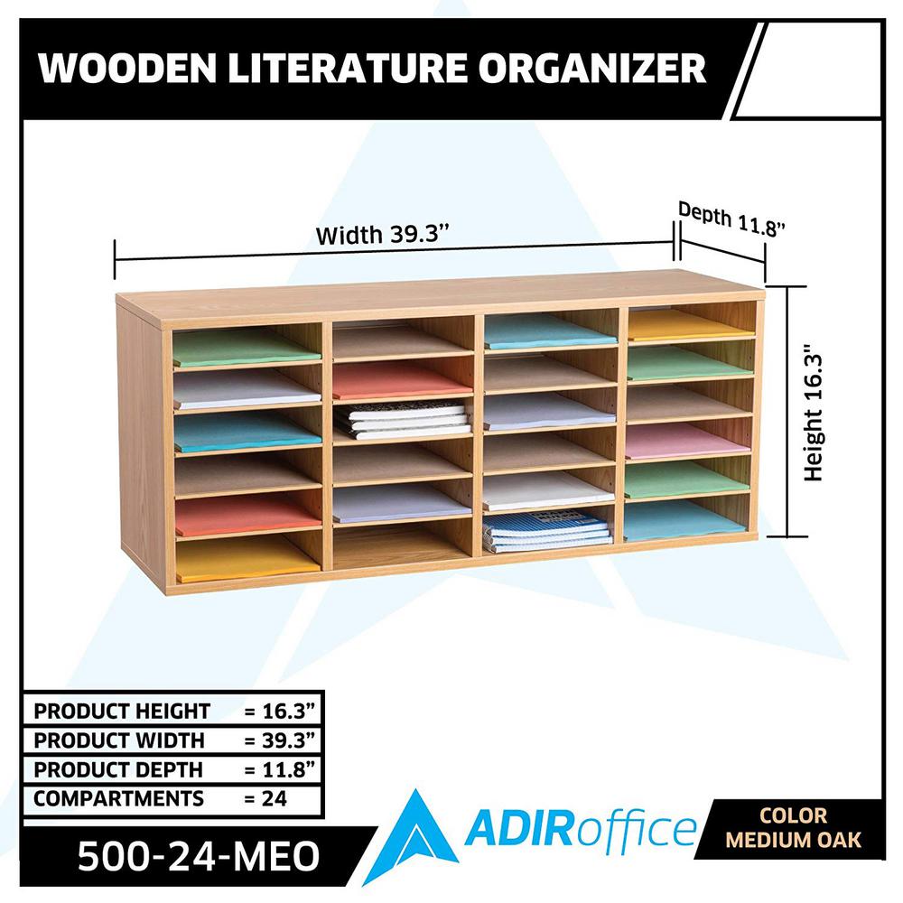 24-Compartment Wood Adjustable Paper Sorter Literature File Organizer, Medium Oak