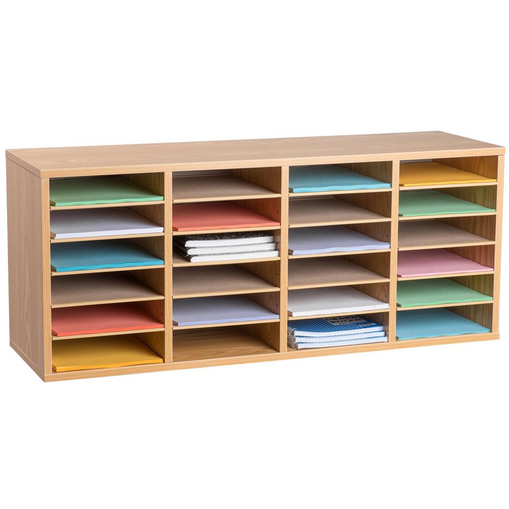 24-Compartment Wood Adjustable Paper Sorter Literature File Organizer, Medium Oak