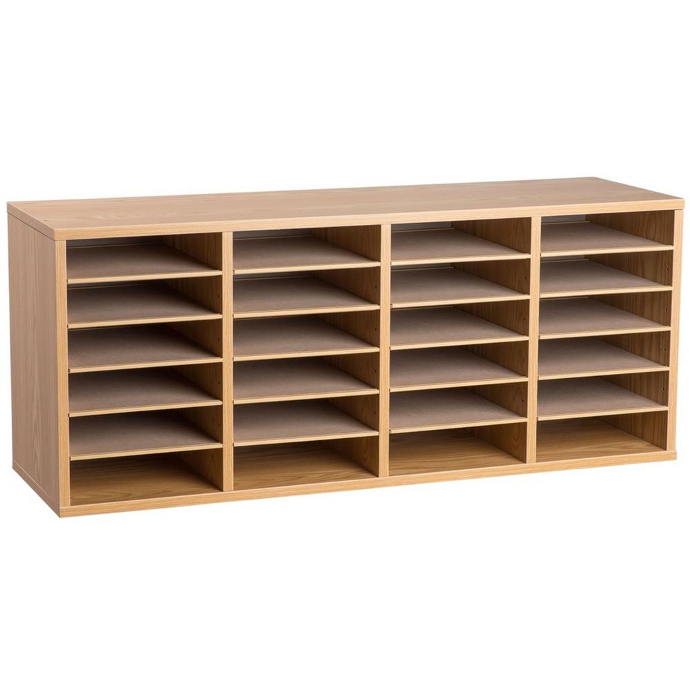 24-Compartment Wood Adjustable Paper Sorter Literature File Organizer, Medium Oak