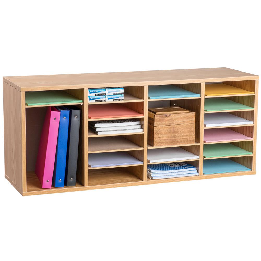 24-Compartment Wood Adjustable Paper Sorter Literature File Organizer, Medium Oak