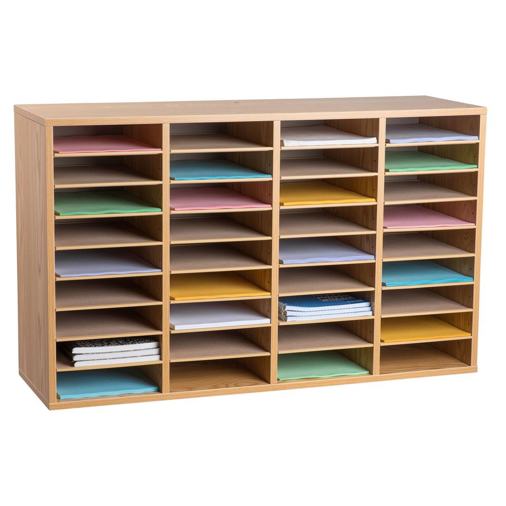 36-Compartment Wood Adjustable Paper Sorter Literature File Organizer, Medium Oak