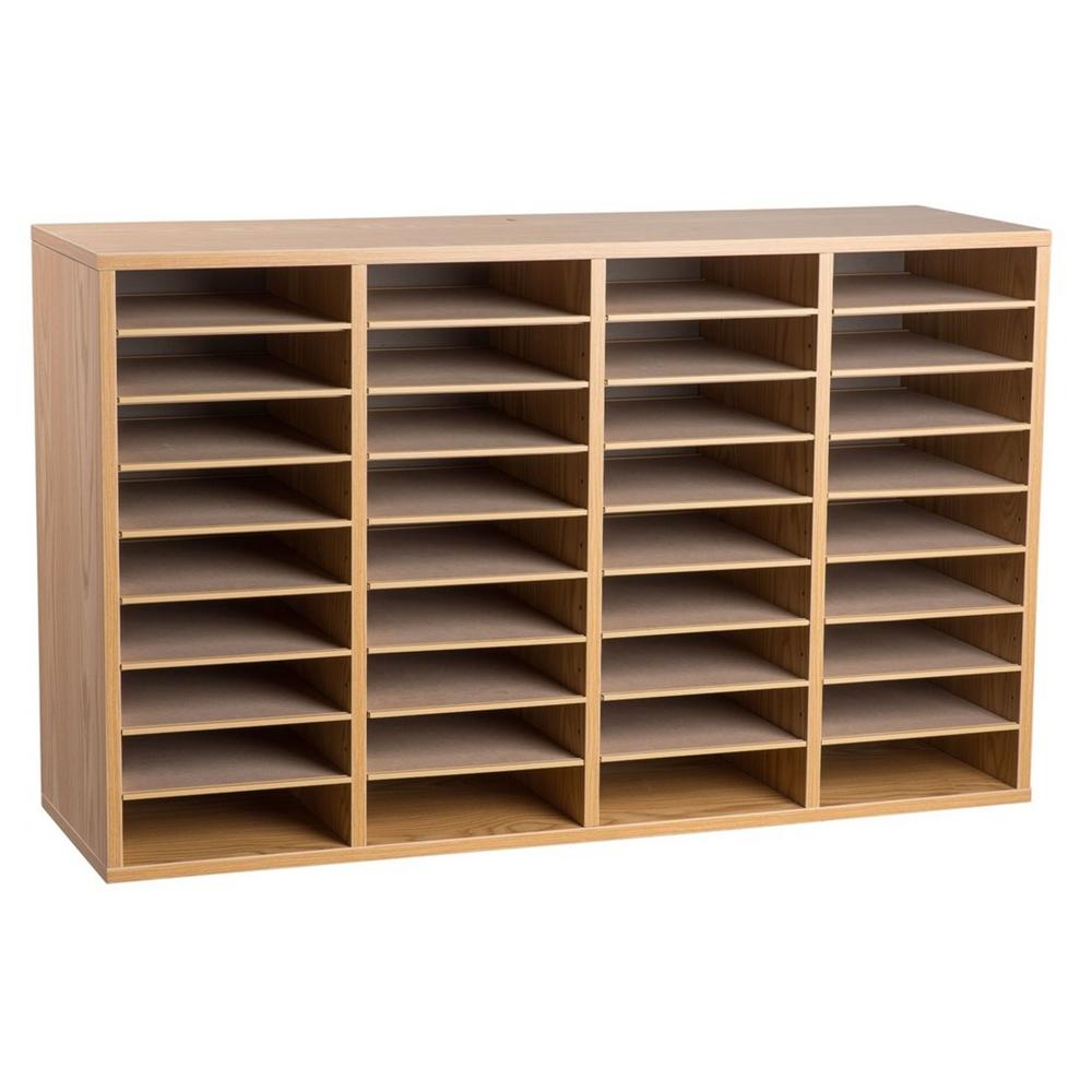 36-Compartment Wood Adjustable Paper Sorter Literature File Organizer, Medium Oak