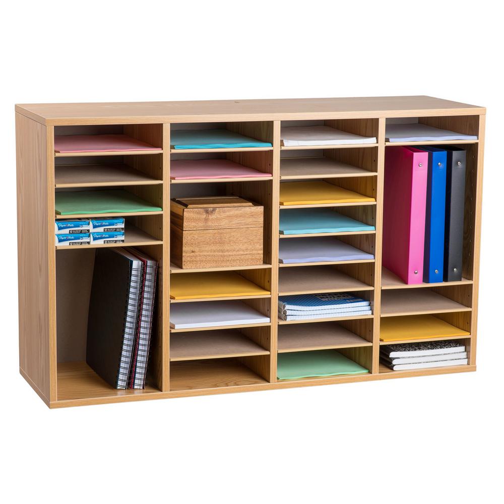 36-Compartment Wood Adjustable Paper Sorter Literature File Organizer, Medium Oak
