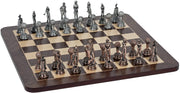 Golf Chess Set - Pewter Pieces & Walnut Root Board 16 in
