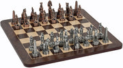 Egyptian Chess Set - Pewter Pieces & Walnut Root Board 16 in.