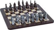 Fantasy Chess Set - Pewter Pieces & Walnut Root Board 16 in