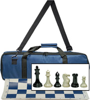 Ultimate Tournament Chess Set with NEW Blue Silicone Chess Mat, Blue Canvas Bag & Super Triple Weighted Chessmen with 4" King